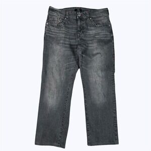 True Religion Gray Wash Ricky Relaxed Straight Distressed Jeans Size 33x28